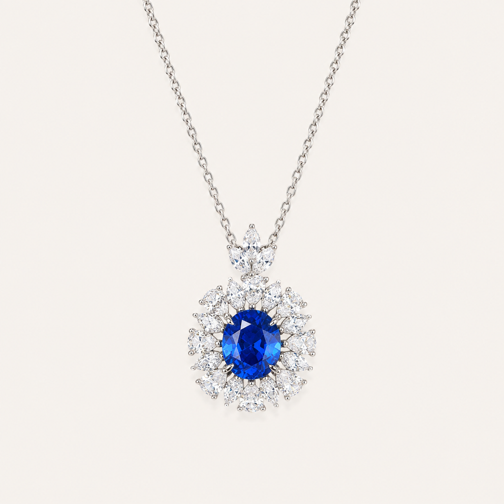 Midnight Bloom Sapphire Pendant Necklace