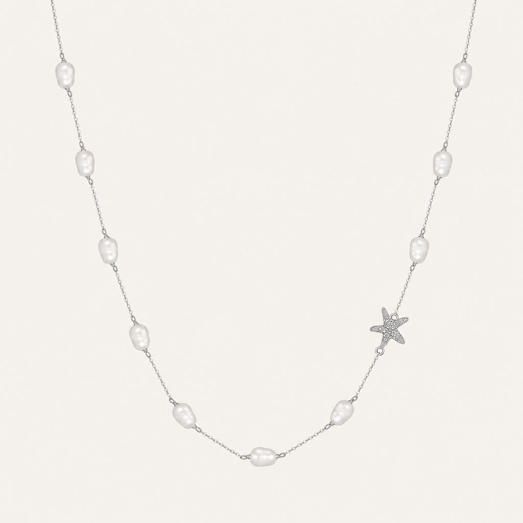 Celestial Pearl Star Necklace – Elegant Freshwater Pearl Chain with Crystal Star Accent | Minimal Luxury Jewelry for Women