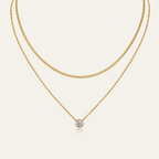 Layered Gold Necklace with Crystal Pendant – Minimalist 925 Sterling Silver Jewelry for Women