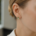 Green Amethyst Stud Earrings — S925 Sterling Silver 14K Gold Plated Oval Faceted Prasiolite Earrings with Milgrain Detail | Vintage Elegant Jewelry for Women
