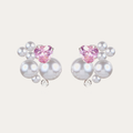 Ling Collection Dreamy Pearl Heart Crystal Earrings with Handmade Beading and Pink Zircon Accent