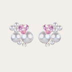 Ling Collection Dreamy Pearl Heart Crystal Earrings with Handmade Beading and Pink Zircon Accent