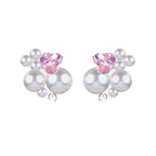 Ling Collection Dreamy Pearl Heart Crystal Earrings with Handmade Beading and Pink Zircon Accent