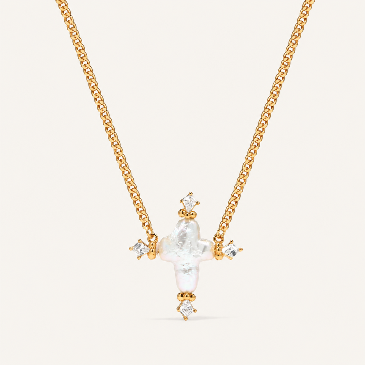 Ocean-Inspired Baroque Pearl Cross Pendant Necklace for Women