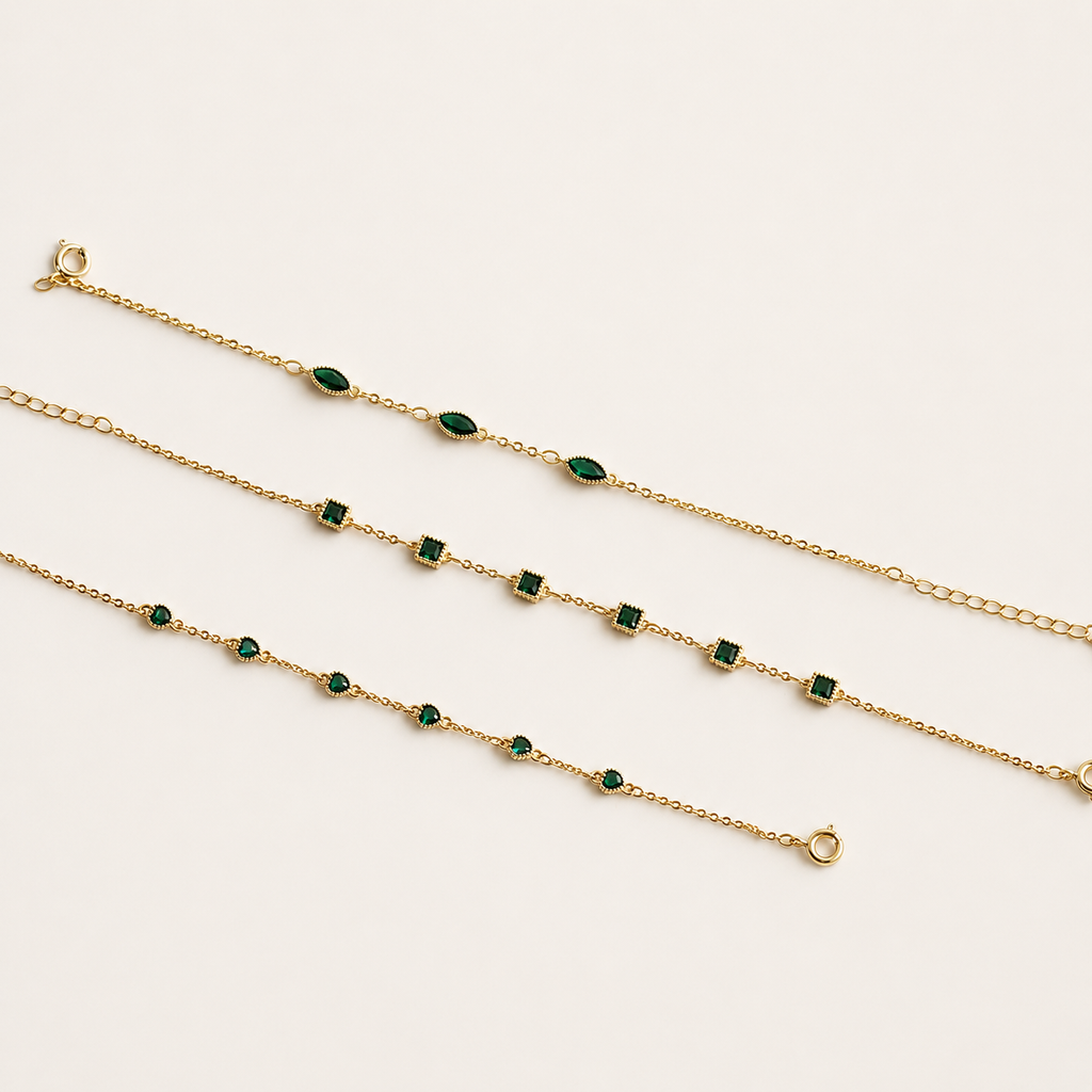 14K Gold Plated Emerald Bracelet for Women — S925 Sterling Silver Multi-Cut Emerald Bezel Set Bangle Bracelet | Minimalist Luxury Everyday Jewelry