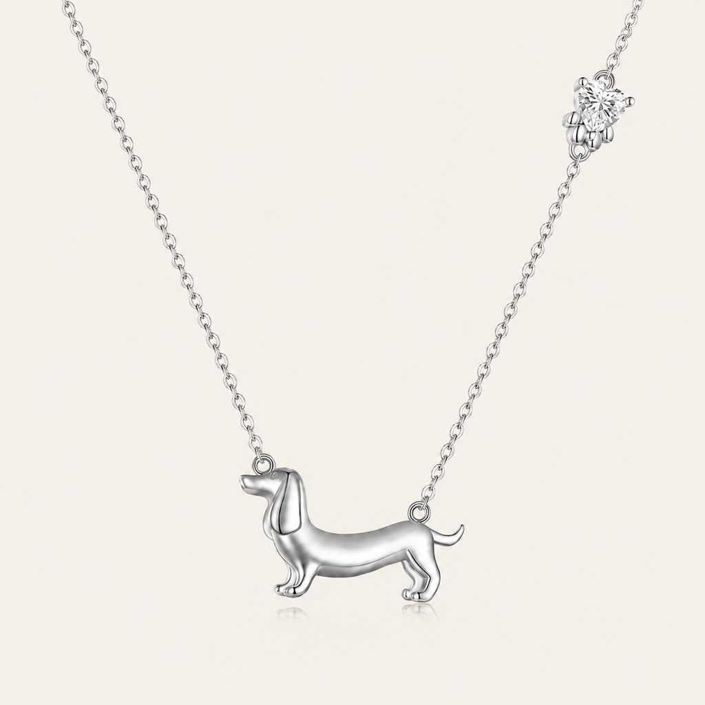 S925 Silver Dachshund Necklace – Minimalist Puppy Pendant Collarbone Jewelry