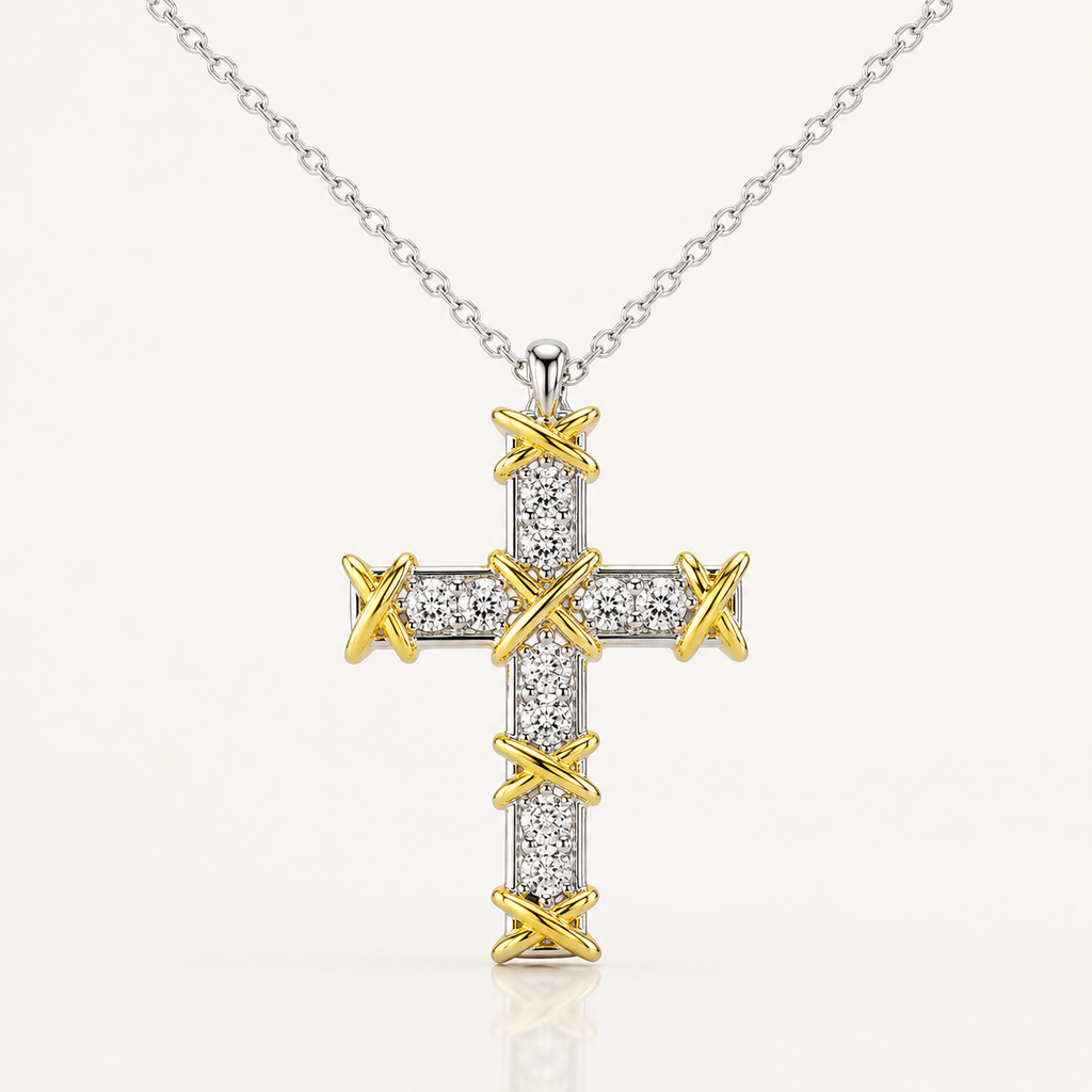 Everbound Crystal Cross Necklace – 925 Sterling Silver