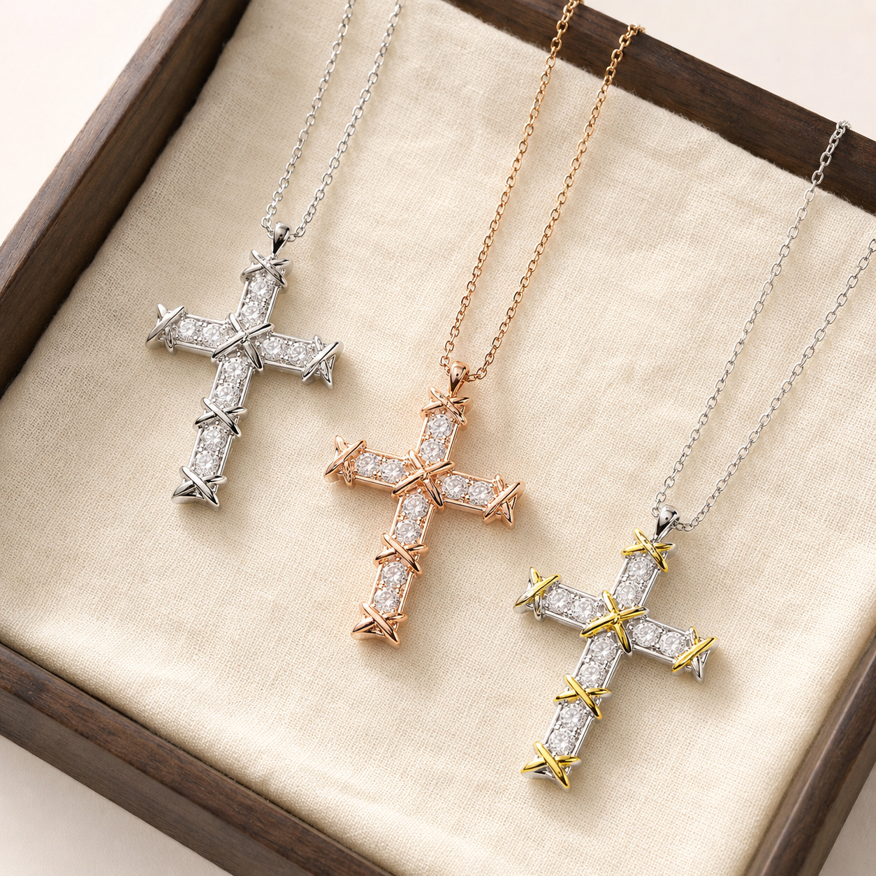 Everbound Crystal Cross Necklace – 925 Sterling Silver