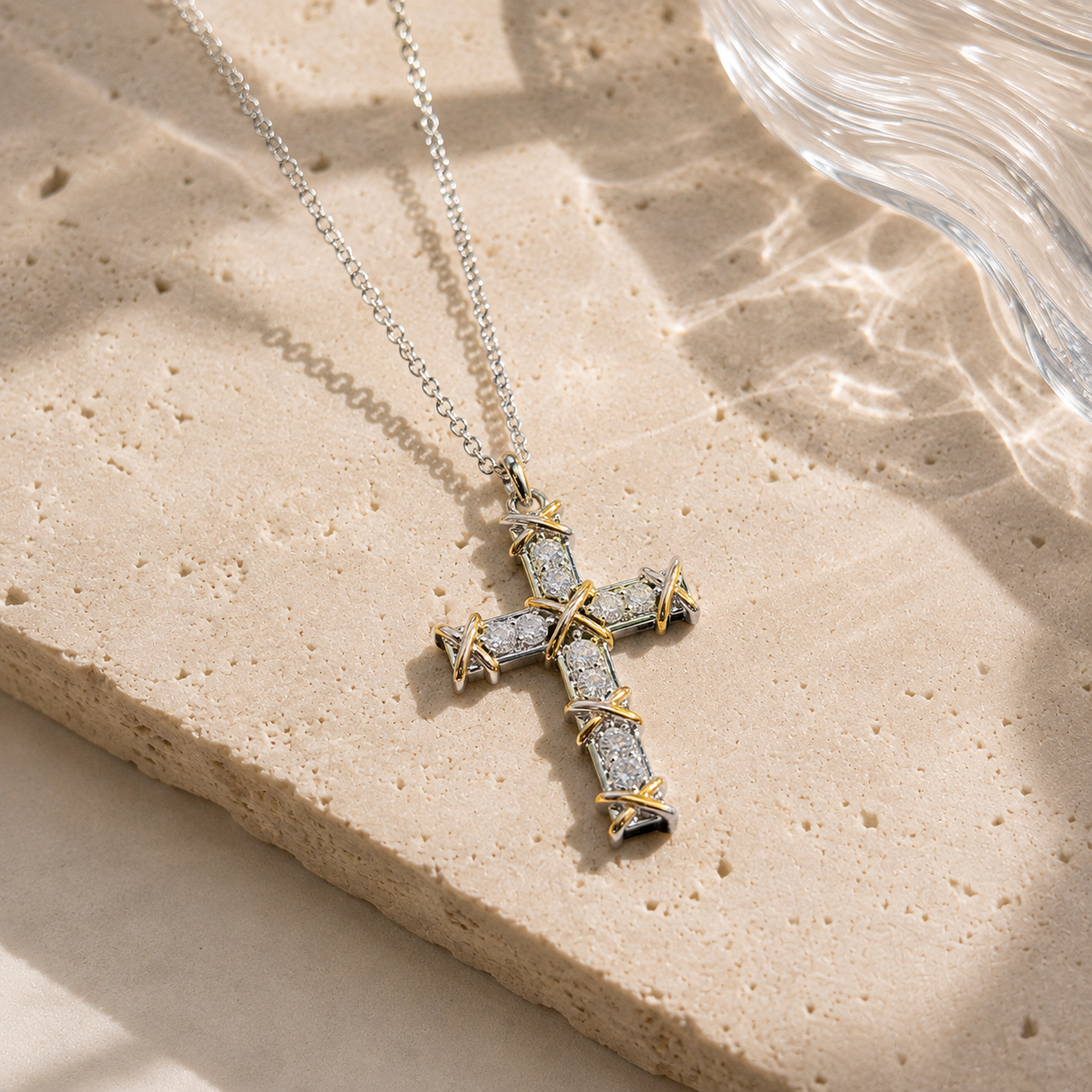 Everbound Crystal Cross Necklace – 925 Sterling Silver
