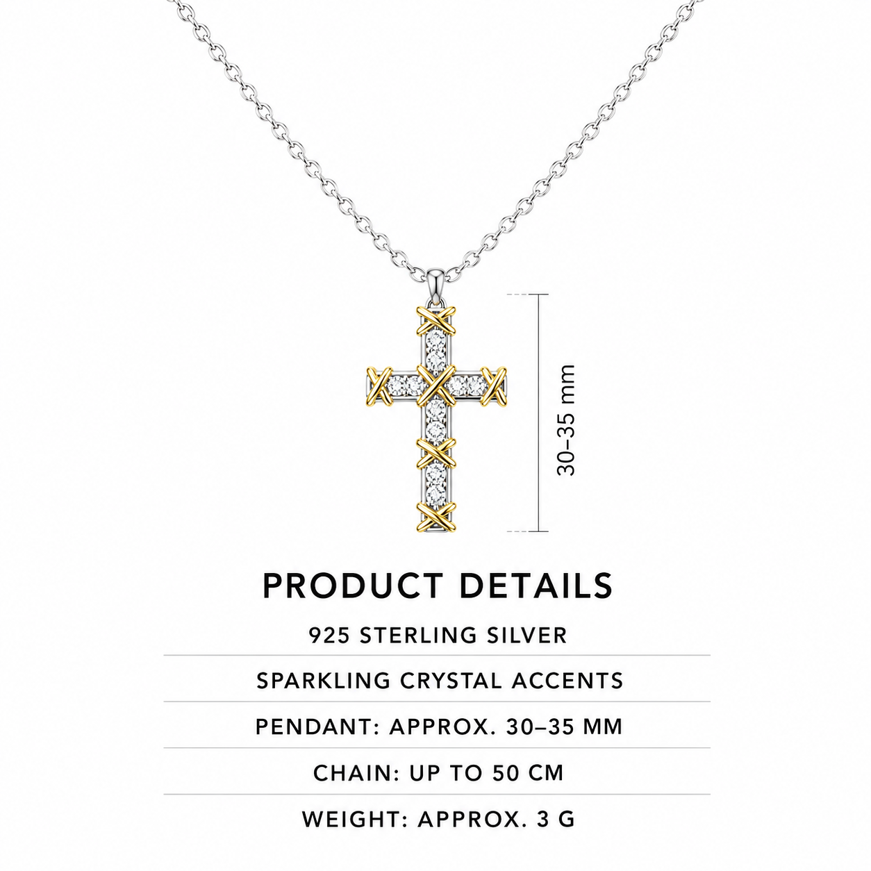 Everbound Crystal Cross Necklace – 925 Sterling Silver