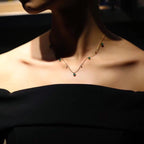 S925 Sterling Silver 18K Gold Plated Emerald &amp Diamond Multi-Stone Starry Pendant Necklace