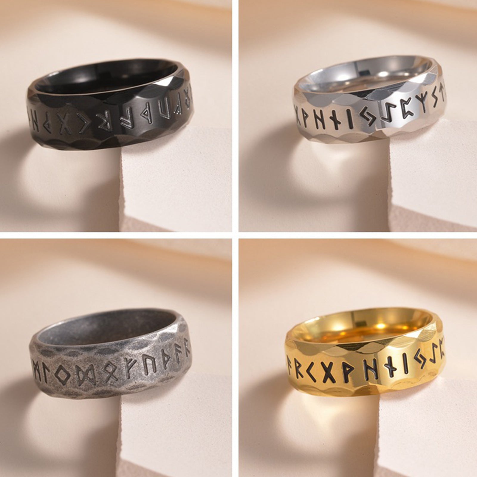 Viking Rune Hammered Ring - Runic Amulet Band for Men & Women