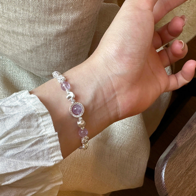 Sterling silver bracelet New simple 925 amethyst cat's eye disc wrapped silver silver bracelet adjustment silver bracelet