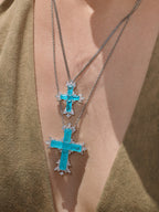 Luxury Paraiba Cross Necklace with Gold Chain and Sparkling Cubic Zirconia Accents