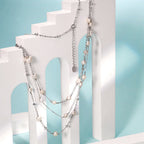 Triple-Layer Freshwater Pearl Necklace with Sparkling CZ Accents – Adjustable Layered Chain Necklace