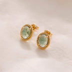 Dunli Jewelry Factory Wholesale Fashionable Simple Design S925 Silver-Plated 14K Gold-Green Amethyst Studs