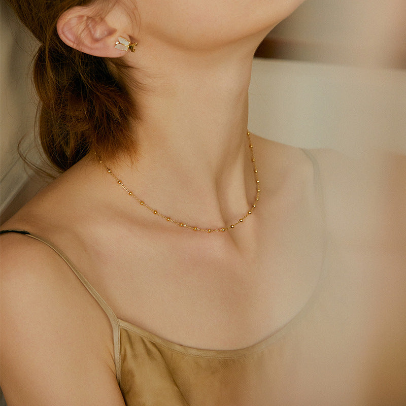 Minimalist Beaded Chain Necklace – S925 Silver Satellite Necklace in Gold & Silver