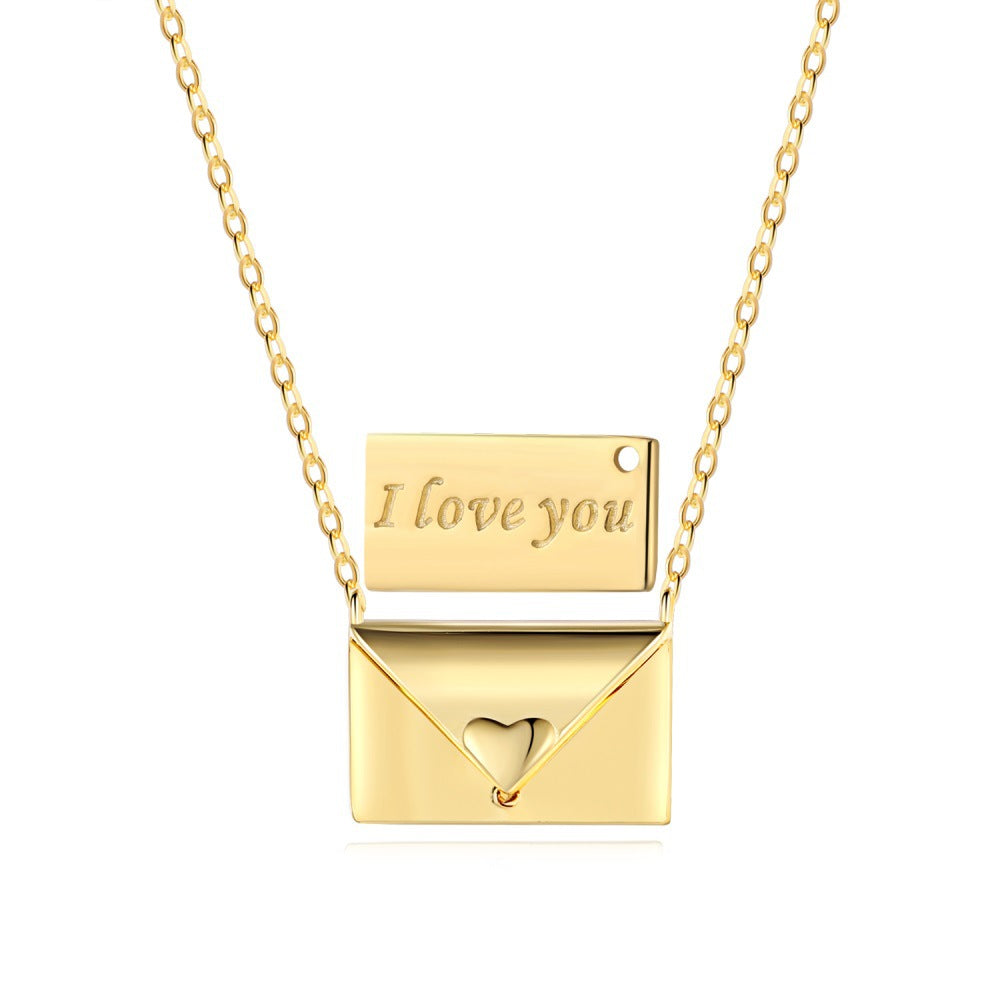 925 Sterling Silver Mother's Day Light Luxury Heart Necklace for Women: 'mom' Word Mother-Son Envelope Heart Necklace, 18K European & American