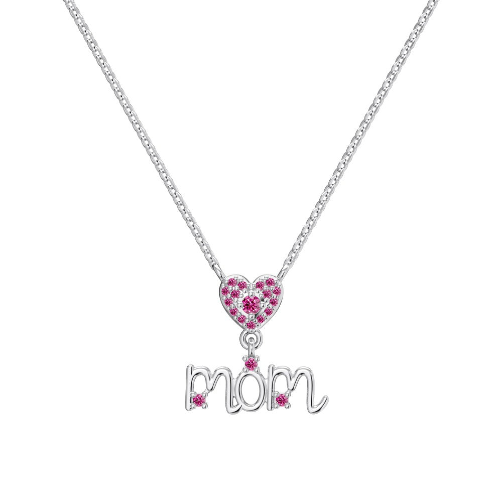 925 Sterling Silver Mother's Day Light Luxury Heart Necklace for Women: 'mom' Word Mother-Son Envelope Heart Necklace, 18K European & American
