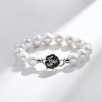 Camellia Flower Pearl Bracelet — 925 Sterling Silver Single Strand Freshwater Pearl Bracelet with Iridescent Abalone Shell Inlay | Elegant Floral Jewelry for Women