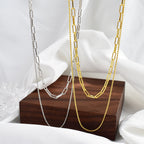 Dual-Layer Silver Chain Necklace – Minimalist Paperclip & Beaded Layered Design for Women