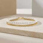 New 925 Pure Silver Jewelry Pearl Bracelet Gold-Plated Women's Fashion Jewelry Amazon Hot Item Chain Set Manufacturer Wholesale