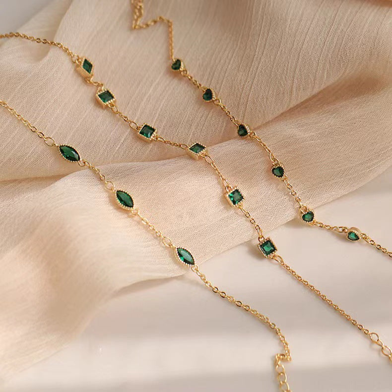 14K Gold Plated Emerald Bracelet for Women — S925 Sterling Silver Multi-Cut Emerald Bezel Set Bangle Bracelet | Minimalist Luxury Everyday Jewelry