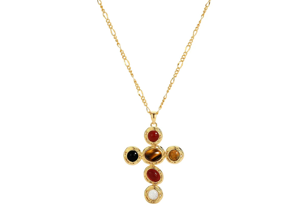 Starlight Aura Five-Stone Cross Pendant Necklace