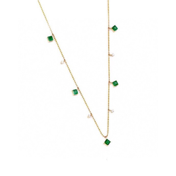 S925 Sterling Silver 18K Gold Plated Emerald &amp Diamond Multi-Stone Starry Pendant Necklace