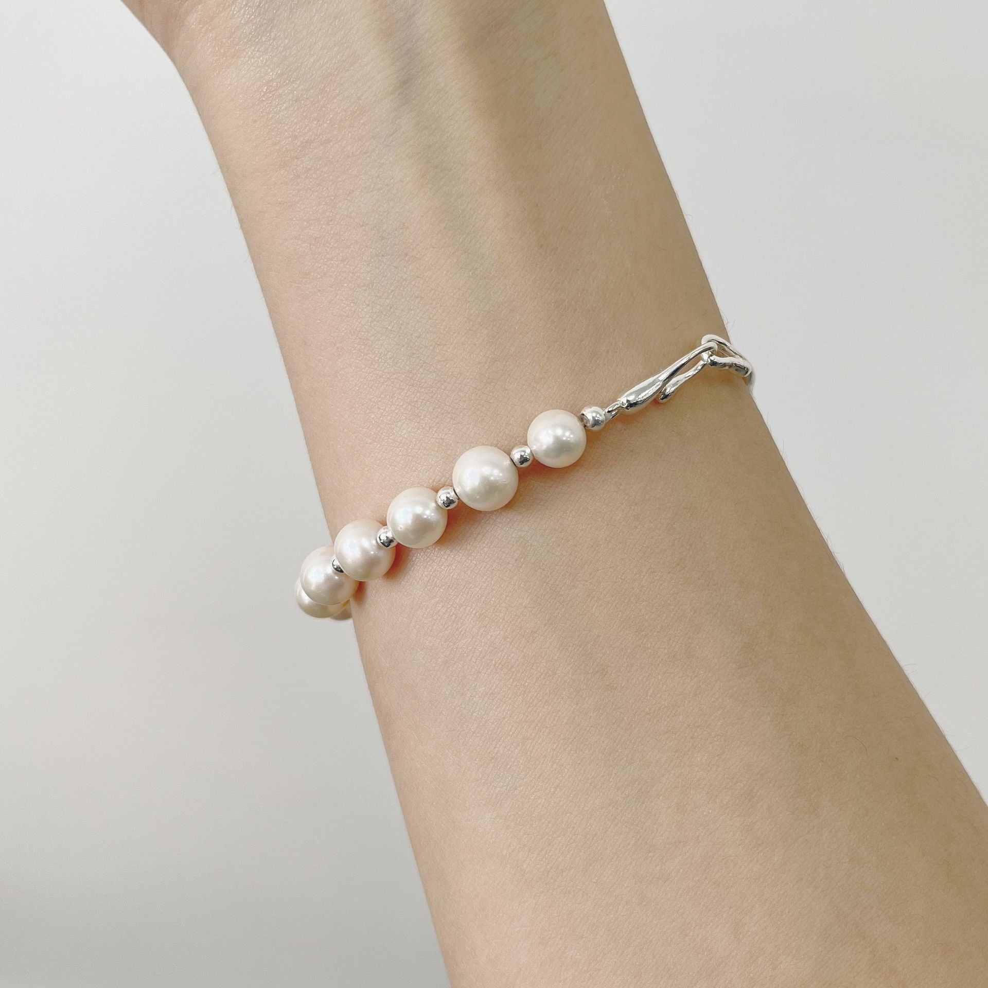 Titch Real Photos S925 Pure Silver Korean Irregular Streamlined Natural Pearl Buckle Bracelet Simple INS Style Bracelet