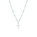 Gold Cross Pendant Necklace with Turquoise Beads – Sparkling Crystal Chain Jewelry