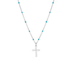 Gold Cross Pendant Necklace with Turquoise Beads – Sparkling Crystal Chain Jewelry