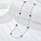 Sterling Silver Blue Sapphire Necklace – 8-Stone Round Cut Pendant with Lobster Clasp