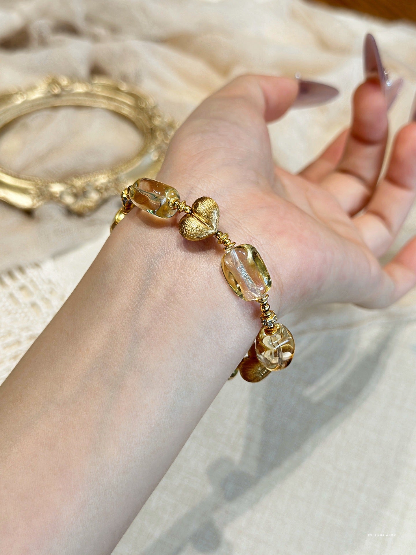 Qiaoen Natural Citrine Follow-Along Wealth Attraction and Fortune Turnaround Mailard Style New Chinese Vintage High-Quality 925 Silver Bracelet