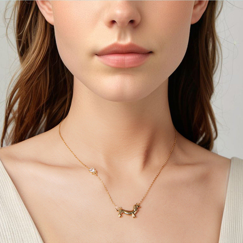 S925 Silver Dachshund Necklace – Minimalist Puppy Pendant Collarbone Jewelry