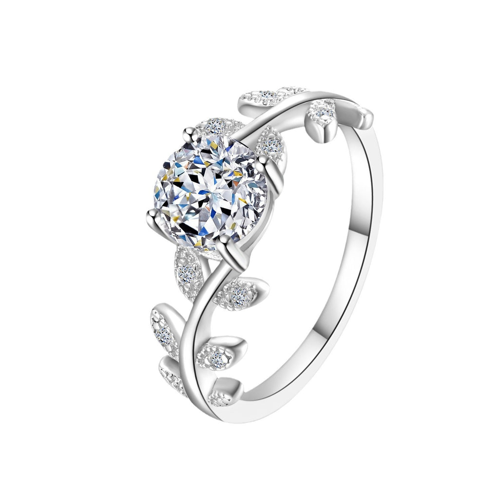 Laurel Branch Moissanite Ring – 925 Sterling Silver Adjustable Leaf Engagement Ring for Women