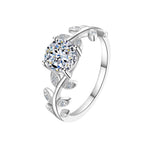 Laurel Branch Moissanite Ring – 925 Sterling Silver Adjustable Leaf Engagement Ring for Women