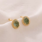 Dunli Jewelry Factory Wholesale Fashionable Simple Design S925 Silver-Plated 14K Gold-Green Amethyst Studs