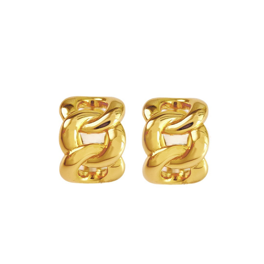 Vintage Gold Chain Hoop Earrings – 925 Sterling Silver Thick Gold Plated Earrings
