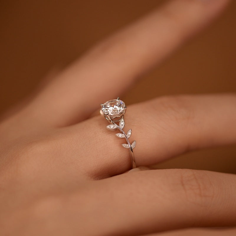 Laurel Branch Moissanite Ring – 925 Sterling Silver Adjustable Leaf Engagement Ring for Women