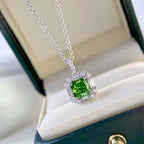 Emerald & Diamond Halo Pendant Necklace in Platinum
