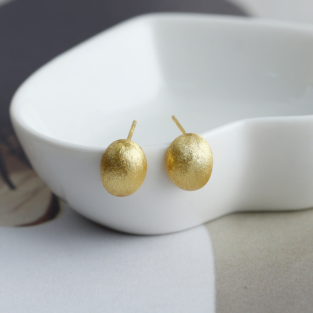 Textured Oval Stud Earrings – 925 Sterling Silver Gold & Silver Earrings