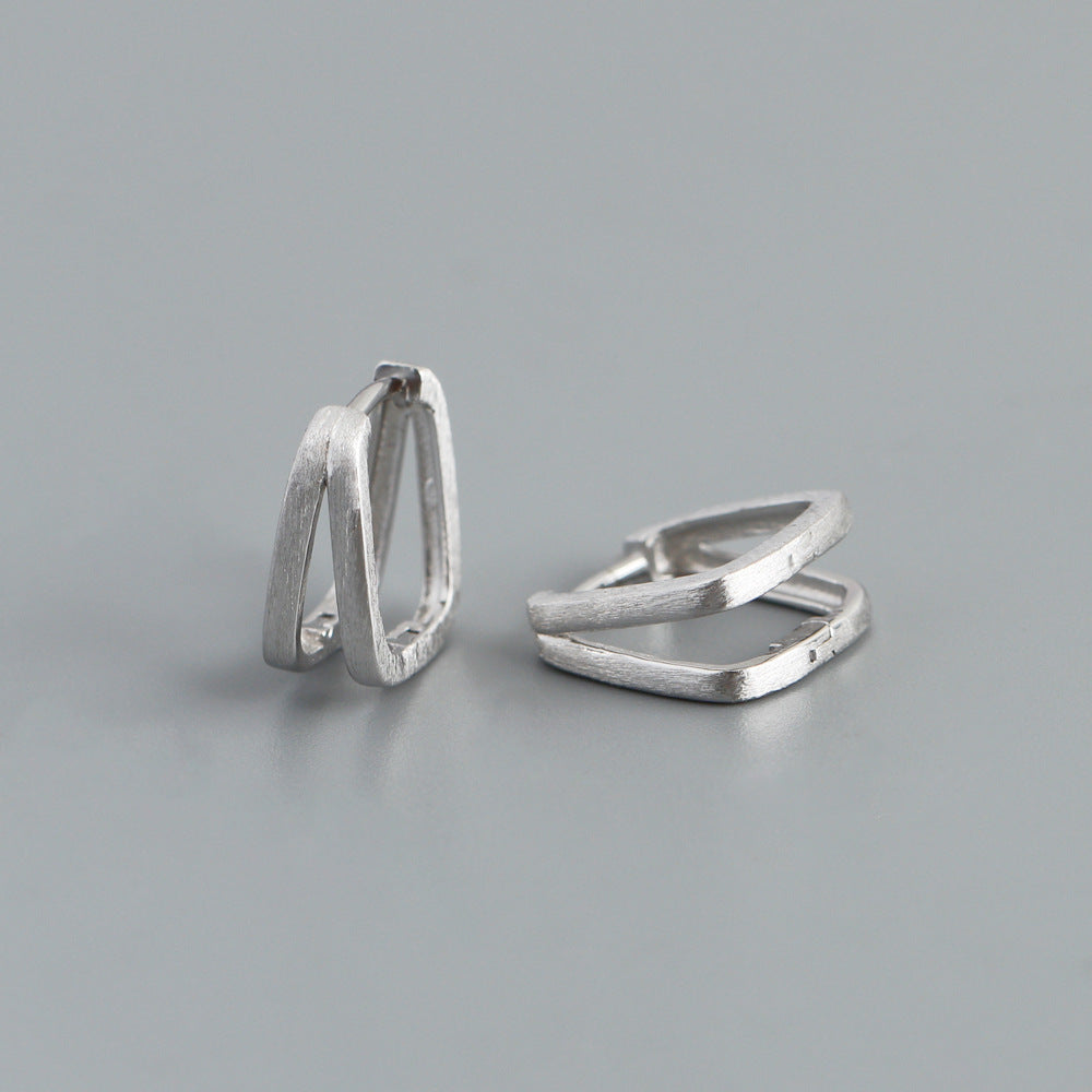 EH1616 cross-border European and American square brushed finish premium S925 pure silver ear clips trendy light luxury earrings for women