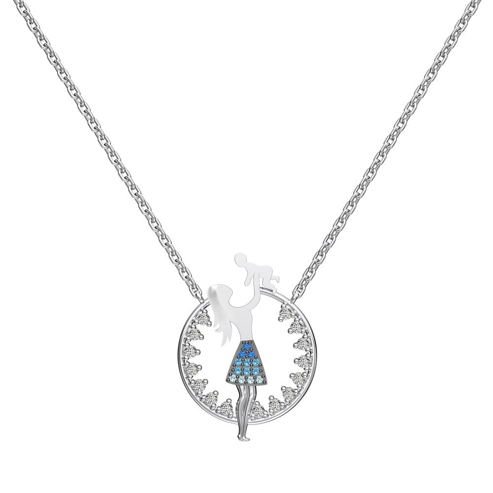 925 Sterling Silver Mother's Day Light Luxury Heart Necklace for Women: 'mom' Word Mother-Son Envelope Heart Necklace, 18K European & American