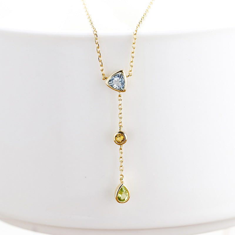 Dunli Jewelry S925 Silver Necklace Women's Niche Design Fashionable Commuter Style Sky Blue Yellow Crystal Green Olive Necklace