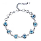 S925 Heart of the Ocean Bracelet Female Heart-Shaped Gemstone Silver Crystal Wedding Anniversary Birthday Gift for Wife