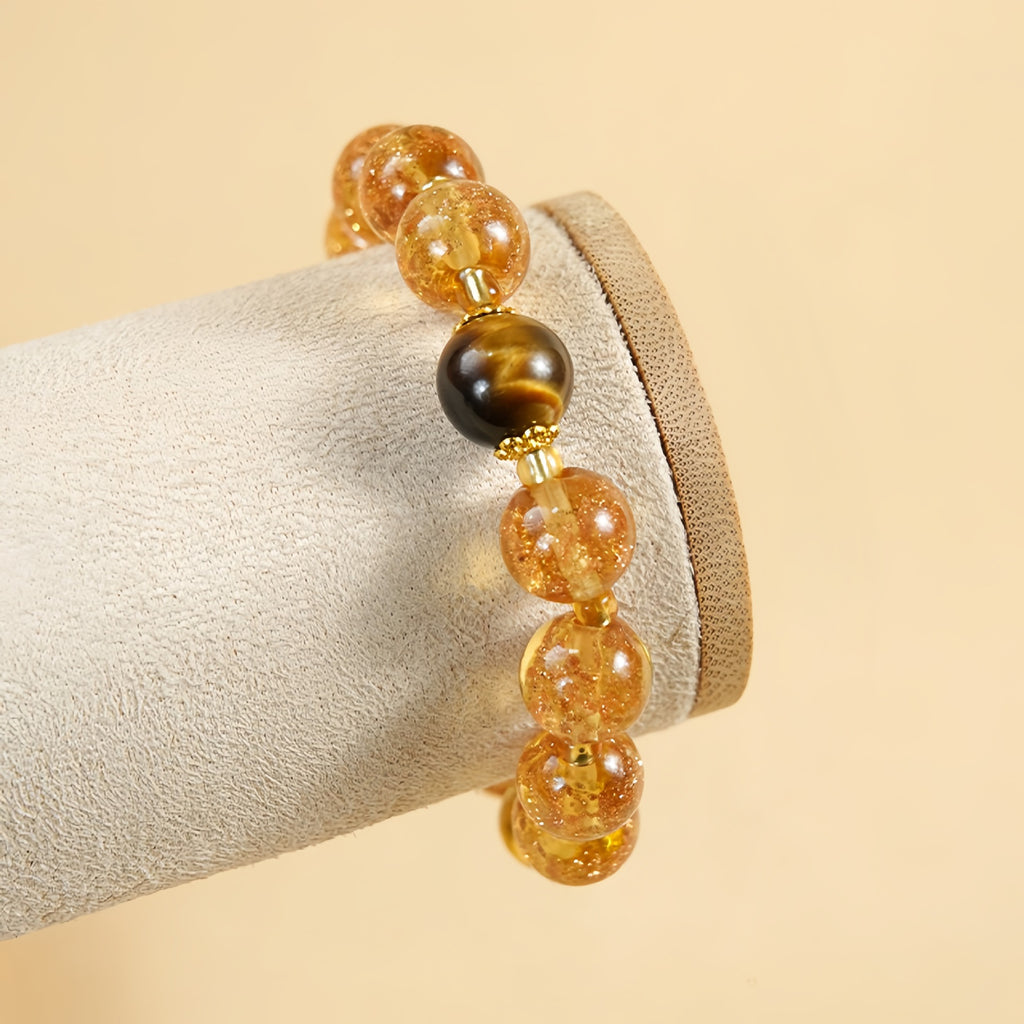 Golden Rutilated Quartz & Tiger Eye Prosperity Bracelet – Handmade Lucky Crystal Beaded Bracelet for Wealth and Positive Energy