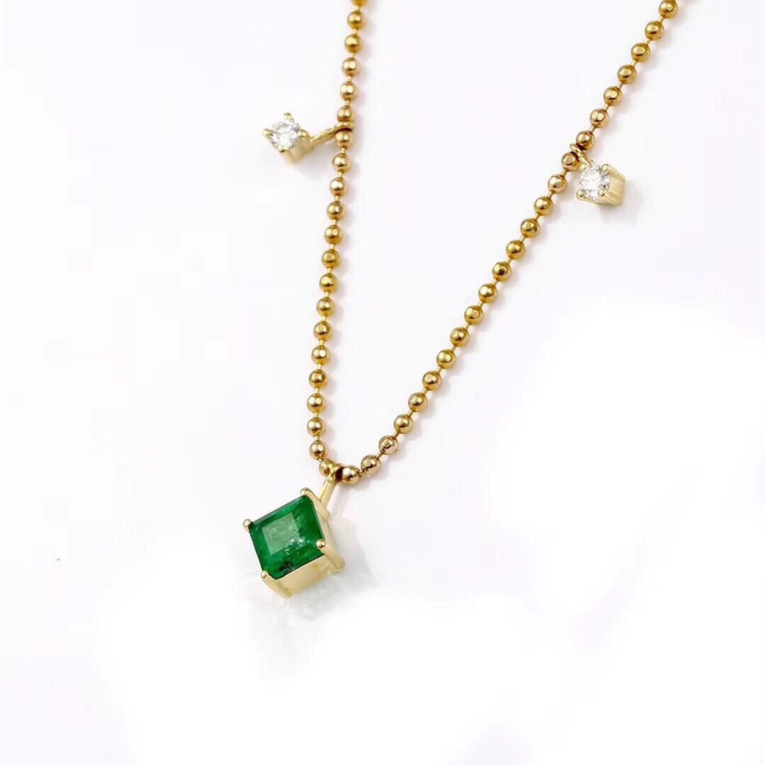 S925 Sterling Silver 18K Gold Plated Emerald &amp Diamond Multi-Stone Starry Pendant Necklace