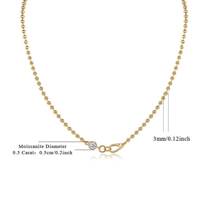 Aurora Bead Ball Chain Necklace with Moissanite Accent – 925 Sterling Silver Minimalist Luxury Jewelry