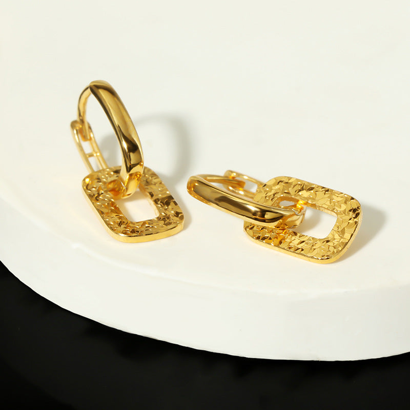 OEM 925 Sterling Silver Earrings, French Crushed Ice Geometric Square Ear Clips, Light Luxury Exquisite Niche Women's High-End Earrings
